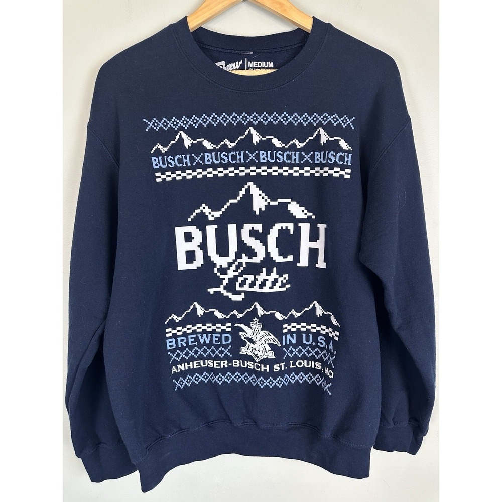 Brew City Busch Latte Pullover Graphic Sweatshirt Crew Neck M Ugly Christmas